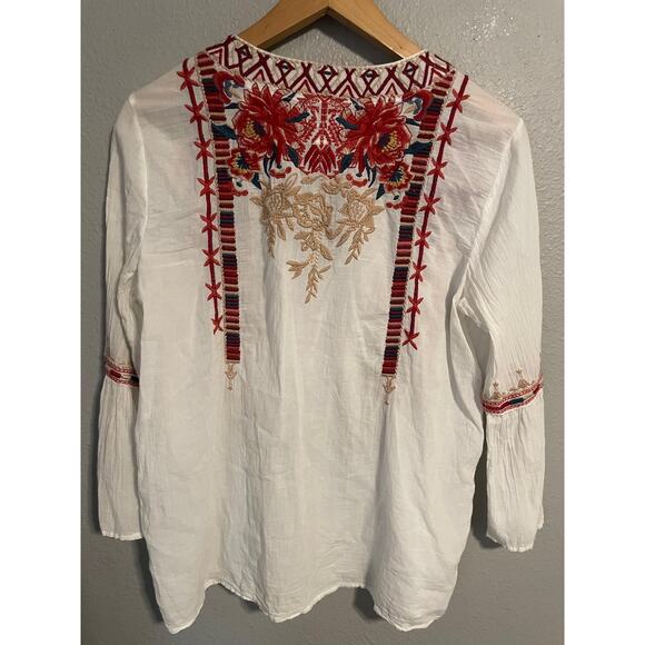 Johnny Was Workshop Shirt Womens Medium Embroidered Boho Peasant Tunic W10218-2 - Picture 2 of 7